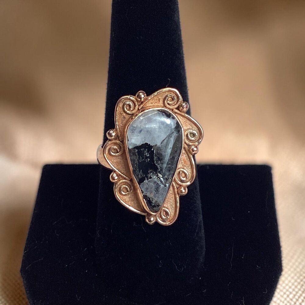 Artisan Mexican Copper Ring Rose Gold Tone Adjustable Handmade Natural Stone